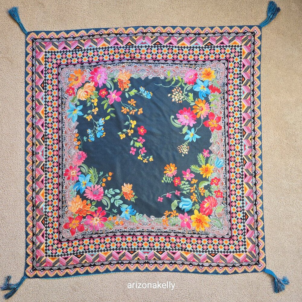 NWOT Johnny Was Silk Scarf Floral Boho Square #16